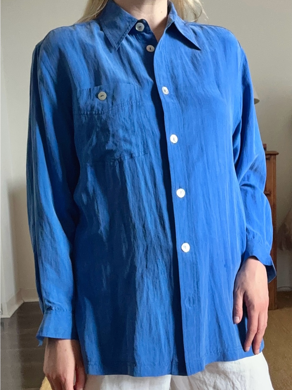 Vintage Blue Silk Button-Up